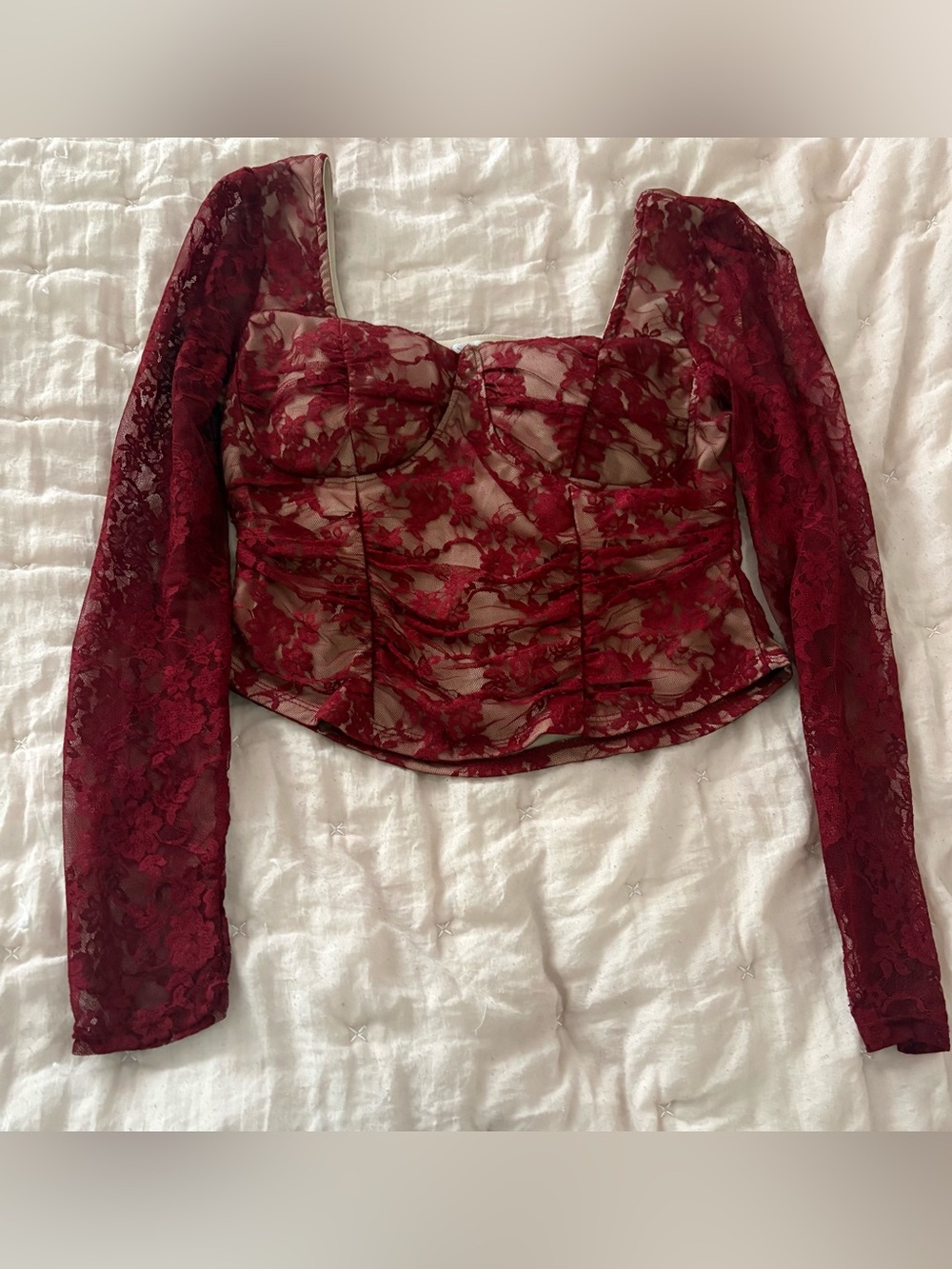 Madden Girl Burgundy Floral Corset Lace Top - Picture 2 of 10